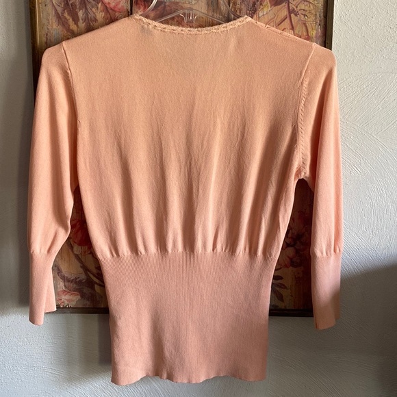 ABS STRETCH BODYCON CARDIGAN SWEATER PEACH BODYCON BEADED EMBELLISHED TOP M - Picture 7 of 12